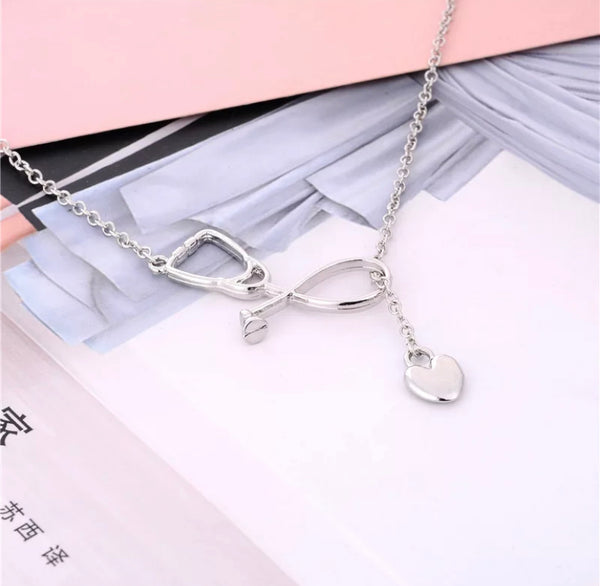 Stethoscope shaped heart pendant necklace